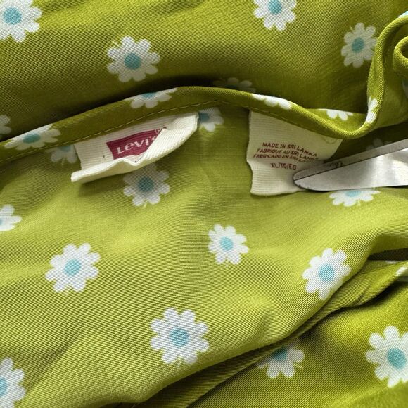 Levi’s Embry Tie Front Green Floral Daisy Lightweight Boho Top Womens Size XL - Picture 4 of 14